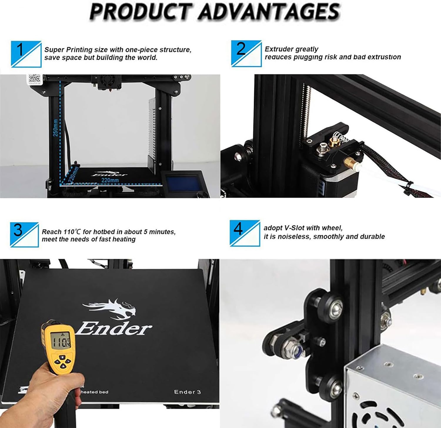 Creality Ender 3 Series Printer with Direct Drive Extruder, CR Touch Auto Bed Leveling, Dual Z-Axis for Smooth Printing, Silent Motherboard, 220×220×270mm Build Volume (Ender 3)