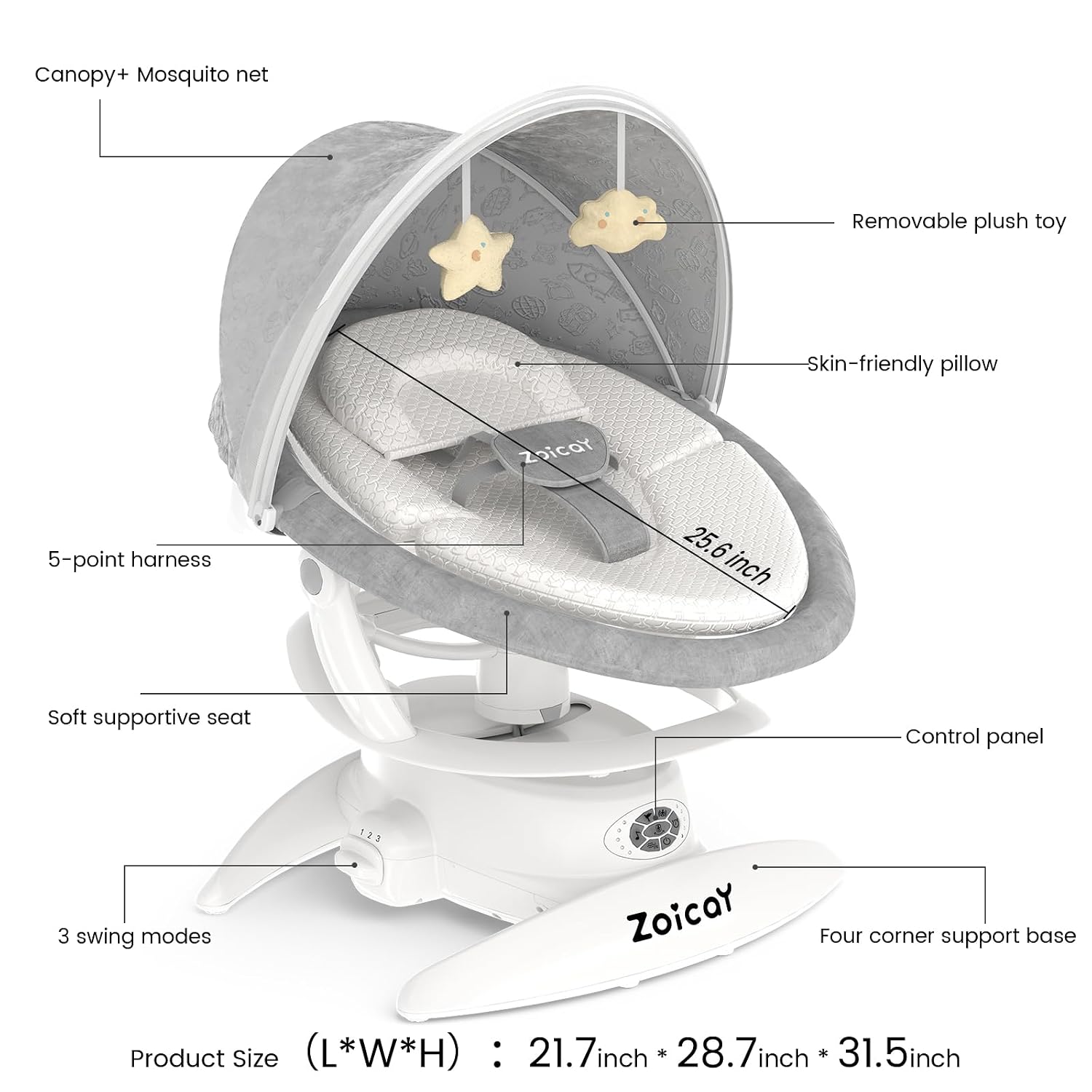 3-in-1 Baby Swing for Infants with Motion Detection, Infant Swing with 5 Speeds & 3 Swing Modes, 12 Melodies, Electric Swing for Baby, Up to 25 lbs, White
