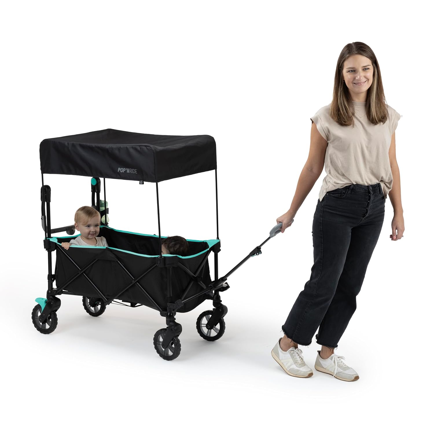 Ingenuity Ingenuity Pop 'N Ride Lightweight Stroller Wagon - Face-to-Face Seats for 2 with 3-Point Harnesses & Sun Canopy