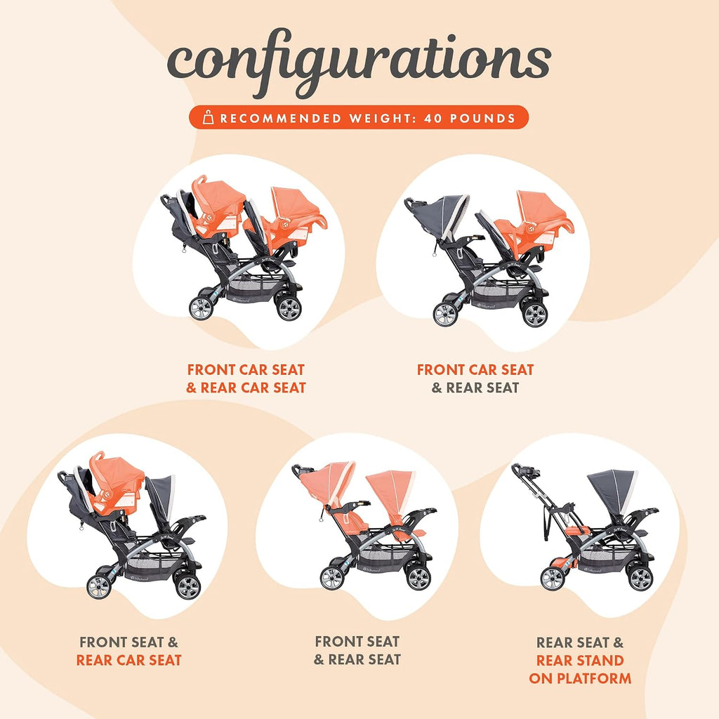 Baby Trend Infant and Toddler Double Stroller & Car Seat Combo, 2 Pc Set, Magnolia - Portable and Lightweight Stroller Duo and Car Seat Travel System Tandem