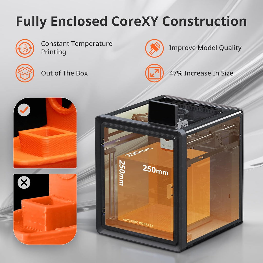 Anycubic Kobra S1 3D Printer Only, Support Multi Color Printing Needs ACE Pro, Max 600mm/s High Speed High Precision Anycubic App One-Click Printing Ultra-Quiet Printing 250 * 250 * 250mm