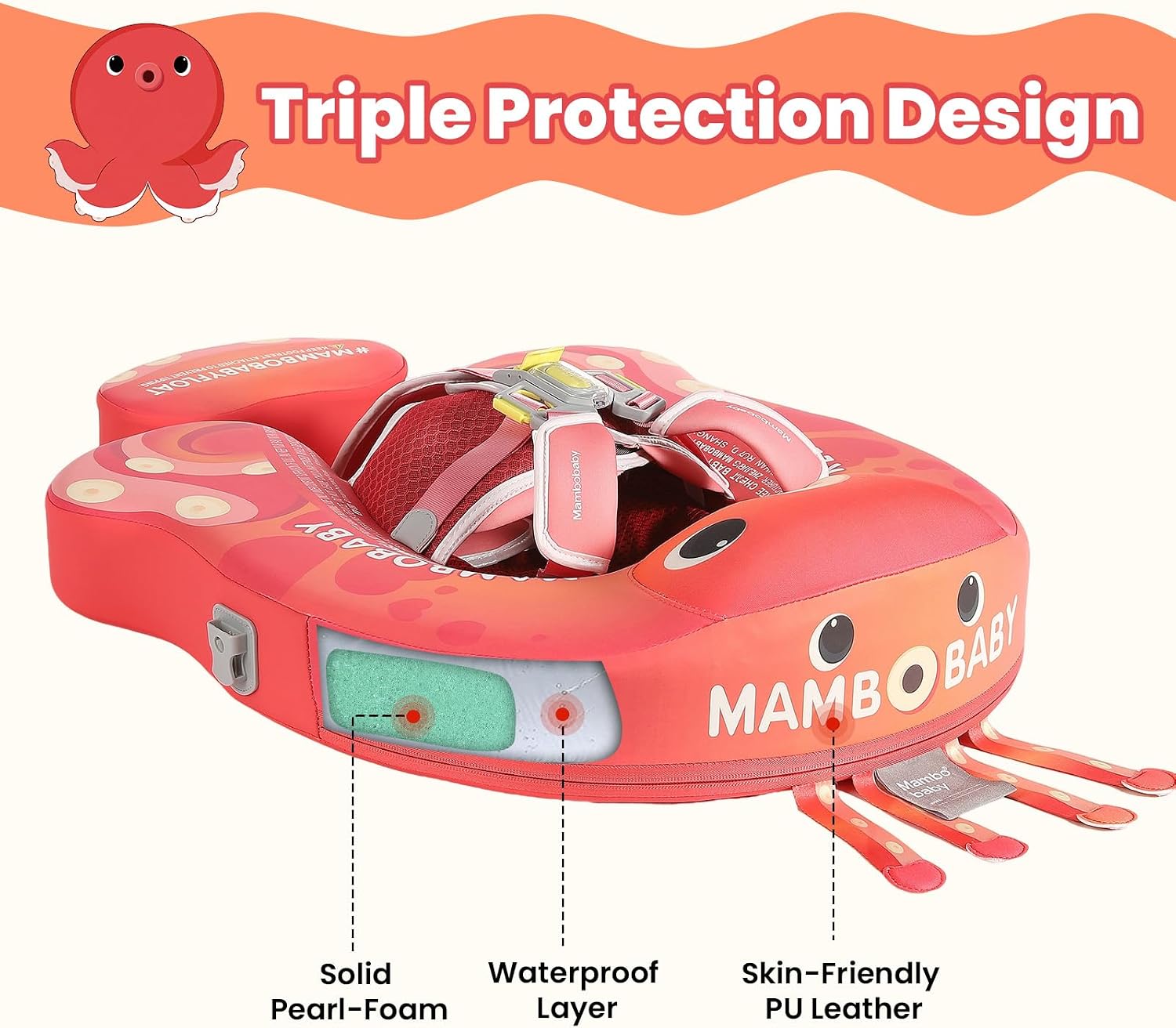 Mambobaby Float Deluxe Baby Pool Float: Safe & Comfortable Swim Trainer for Infants & Toddlers, Non-Inflatable Design, UV Protection Canopy, Fun Water Experience for Ages 3-24 Months