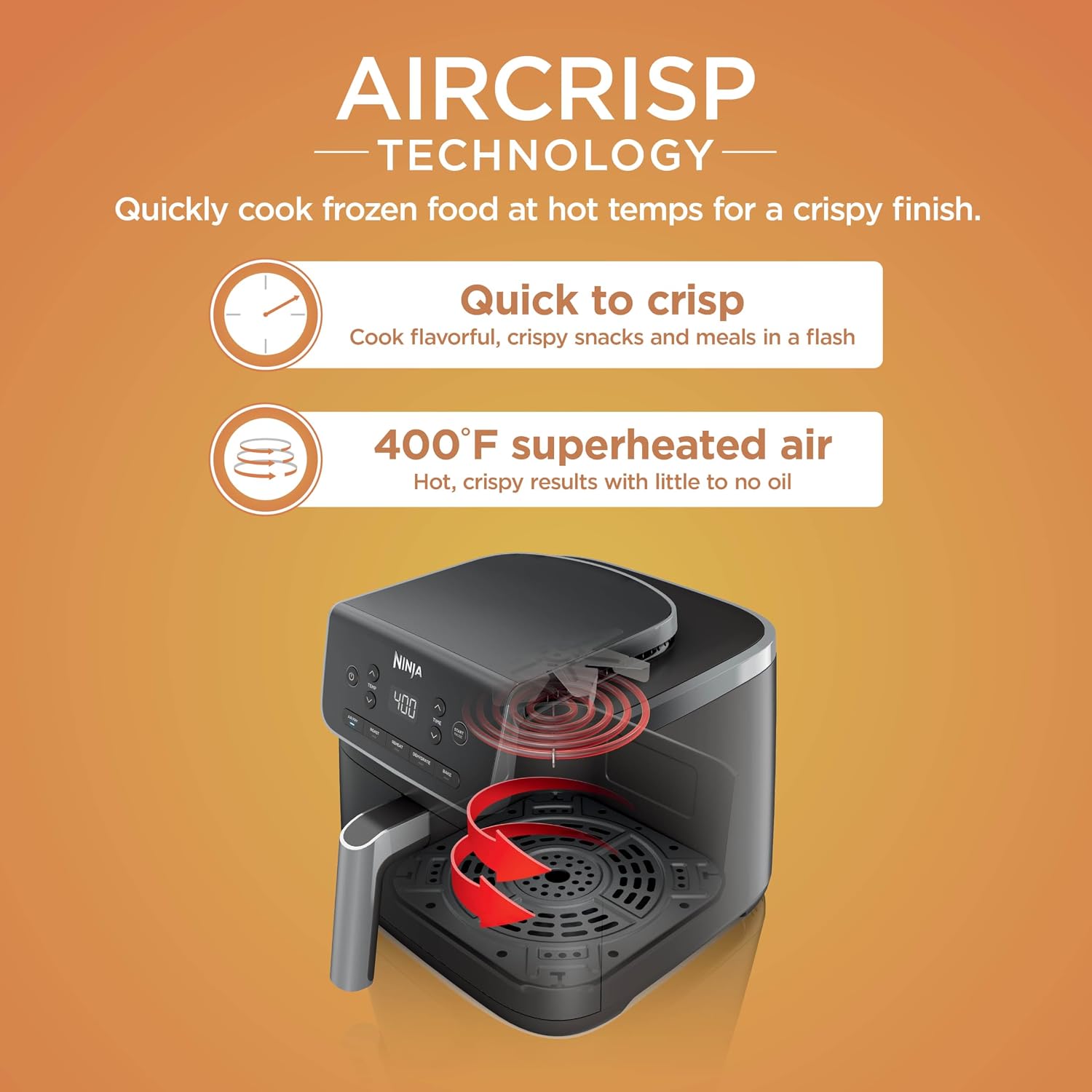 Ninja Air Fryer | 5 QT Capacity fit up to 4lbs of Fries | 5-in-1 Air Fry, Bake, Roast, Reheat, & Dehydrate | 400°F | Air Crisp Technology | 1750 Watts | Nonstick Basket & Crisper Plate | Grey | AF142
