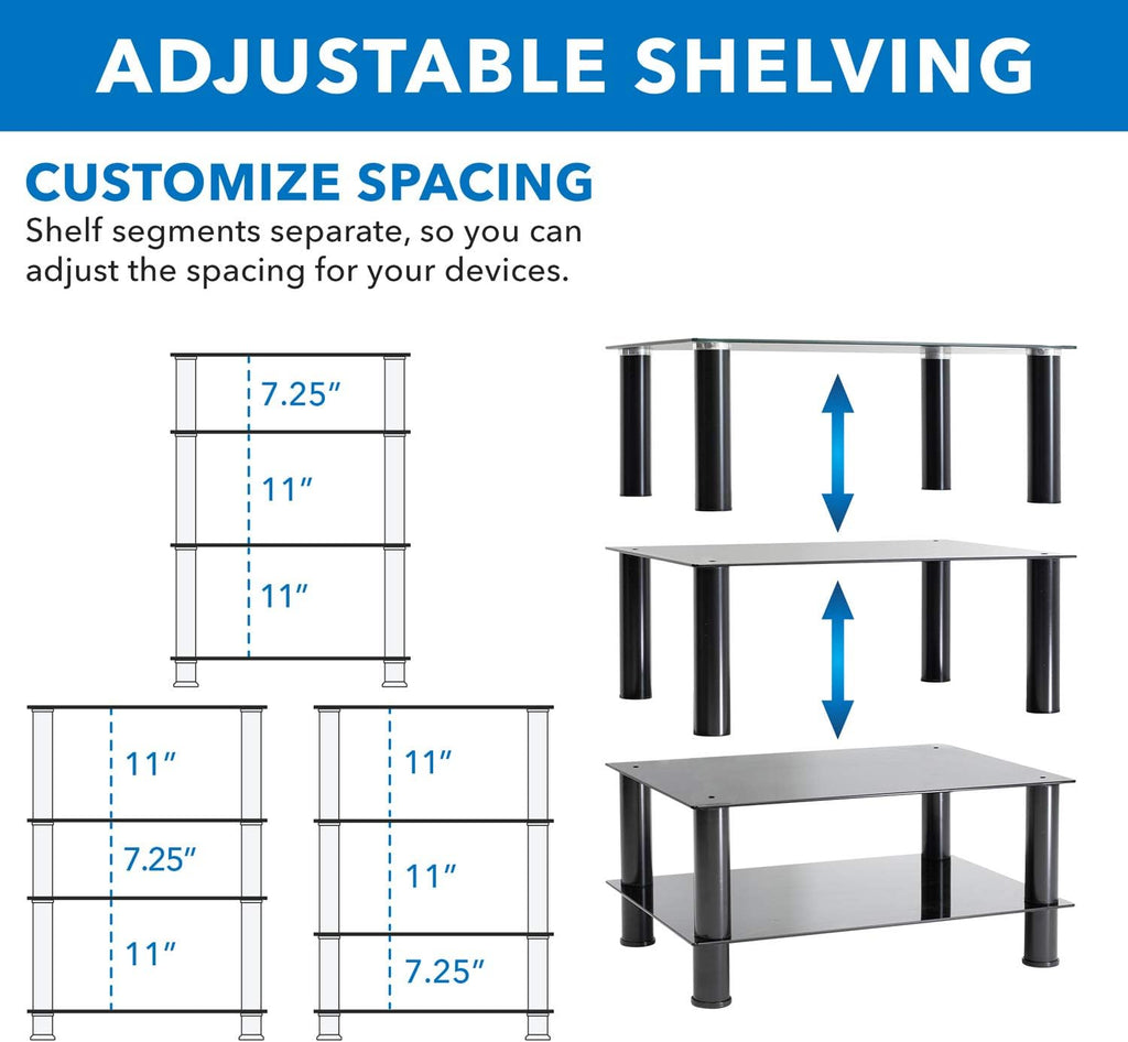 Mount-It! Tempered Glass AV Component Media Stand, Audio Tower and Media Center with 4 Shelves, 88 Lbs Capacity, Black Silk (MI-8670)