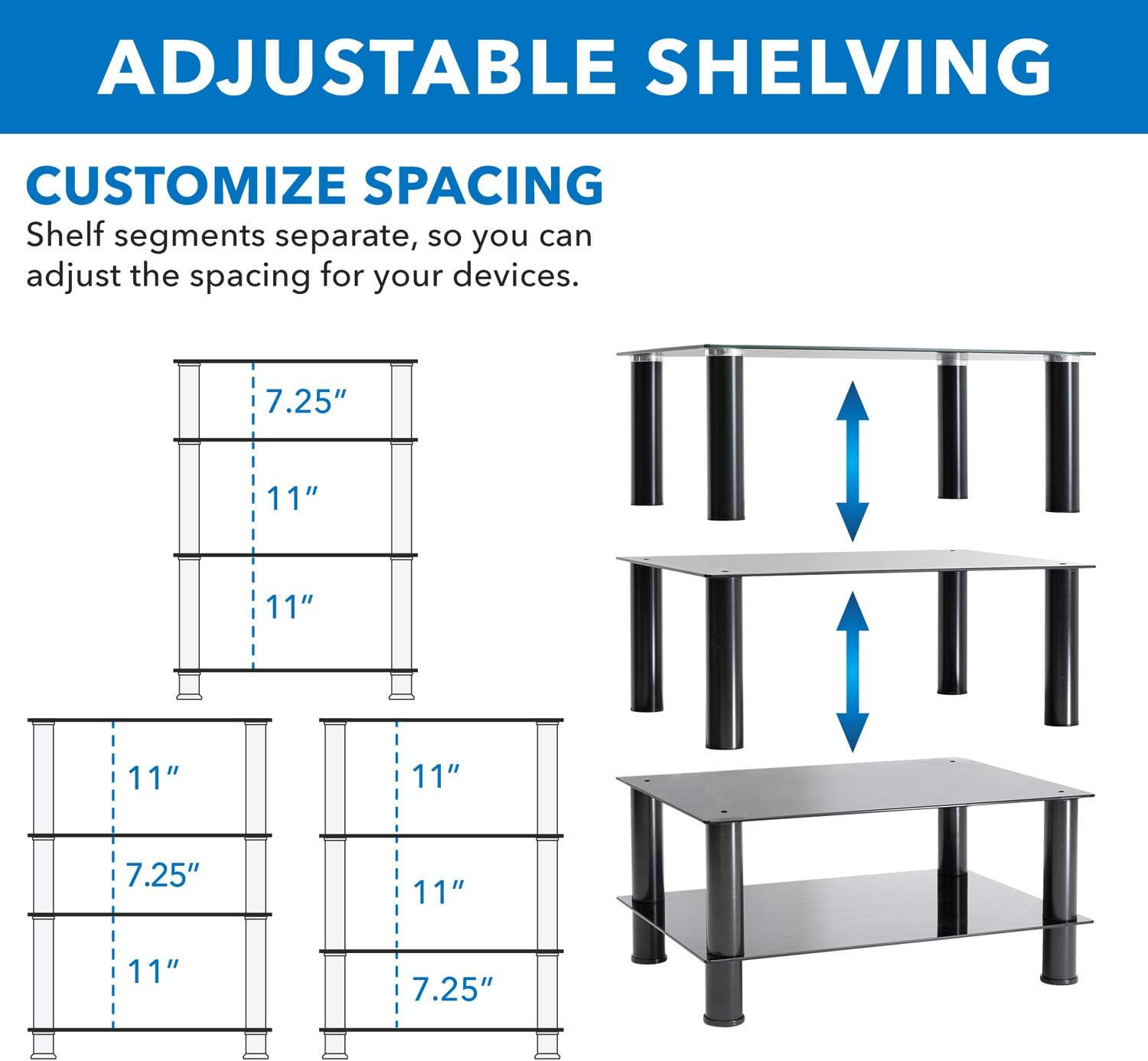 Mount-It! Tempered Glass AV Component Media Stand, Audio Tower and Media Center with 4 Shelves, 88 Lbs Capacity, Black Silk (MI-8670)