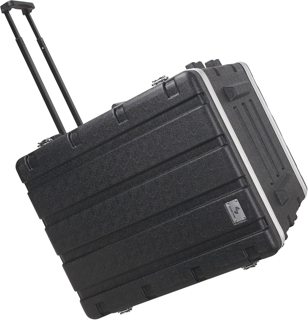 Sound Town Lightweight 12U PA DJ Rack/Road Case with 11U Rack Space, ABS Construction, 19' Depth, Retractable Handle, Wheels and Heavy-Duty Latches (STRC-A12UT)