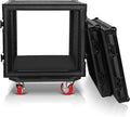 Sound Town Black Series Shock Mount 10U ATA Plywood Rack Case with 21' Rackable Depth, All-Black Anodized Hardware and Casters, Pro Tour Grade (STRC-SPB10UW)