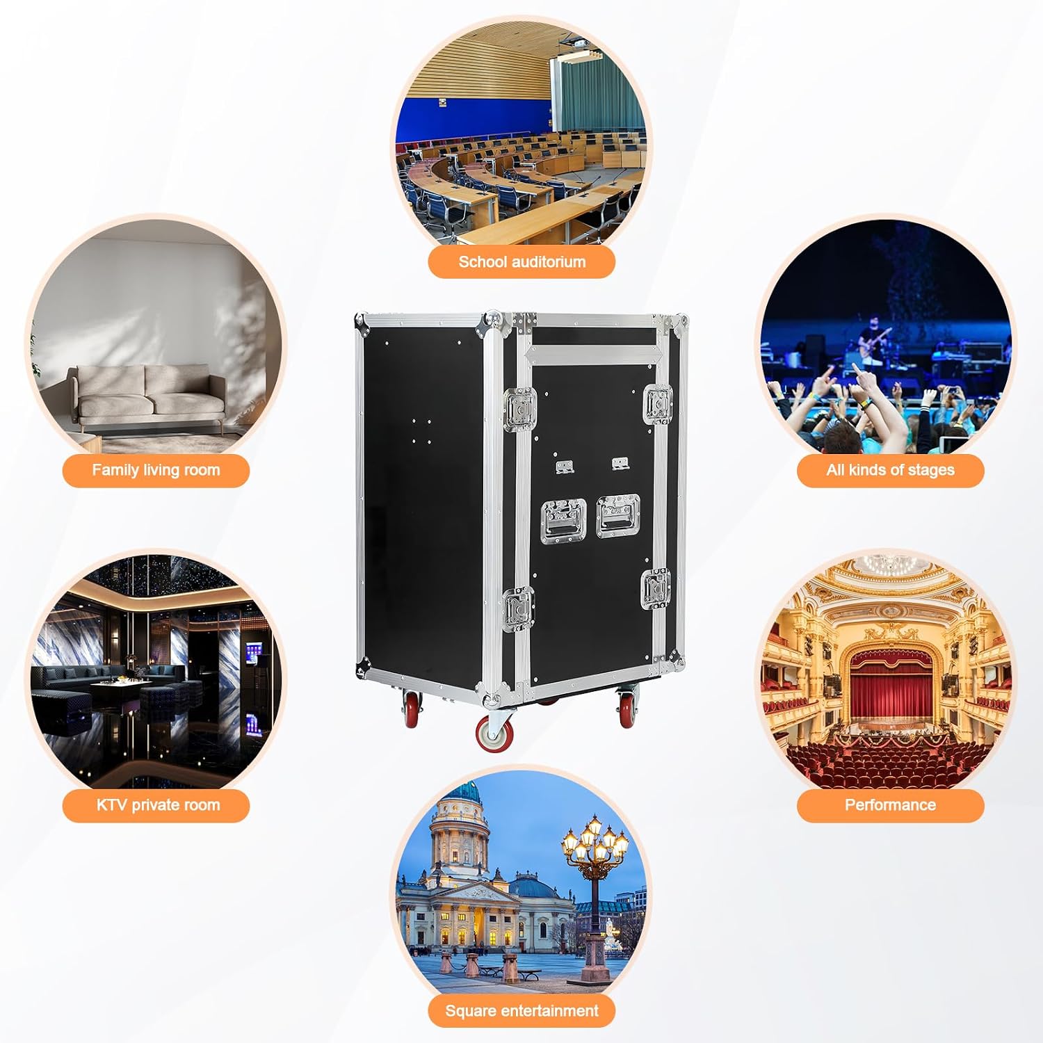 16u Road/Rack Case with 60° Slant Mixer Top, 2 Side Table up to 110lb 20' Rackable Depth Plywood, 4 Casters with Brake System & Tour Grade Hardware ATA Rack Cases Audio Mixer for Pro Stage Performance