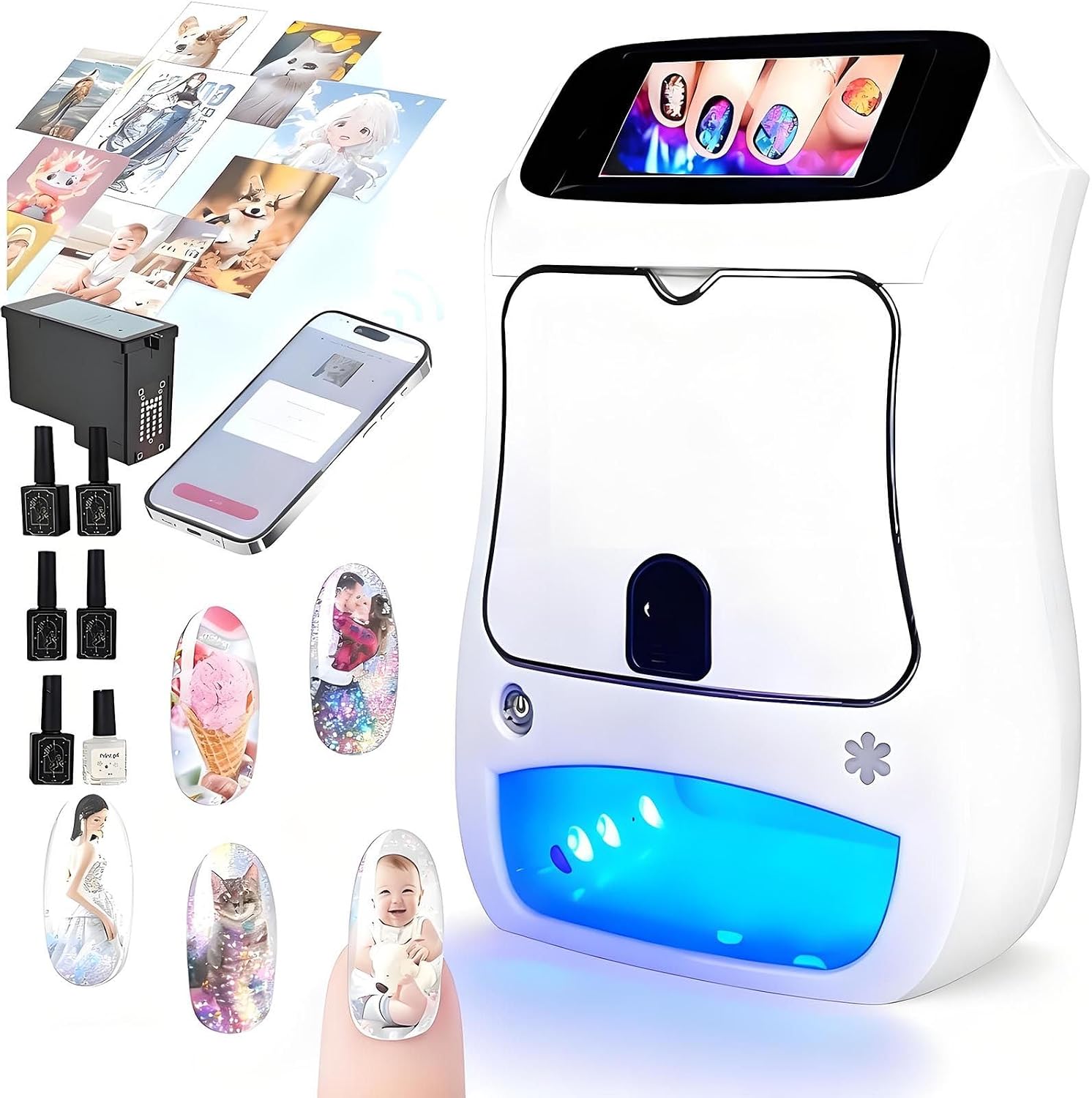 Nail Printer Nail Art Machine,Desktop Portable 3D Nail Painting Machine W/Uv Cure/5-In Touch Screen Display,Smart DIY Art Fingernail Printer Machine for Home Nail Salon Cute Girls Women