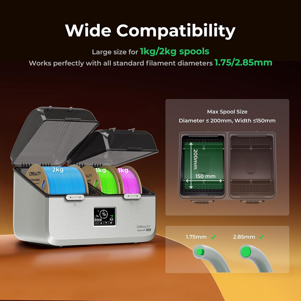 Creality Space Pi X4L Filament Dryer Box,4 Spool Capacity with Dual Independent Chambers,75°C Heating & Smart Energy-Saving Mode,Fits PLA,PETG,ABS,TPU,PA,etc | Solve Moisture,Clogs & Stringing