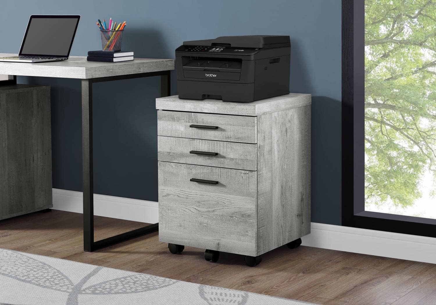 Monarch Specialties I 7401 File Cabinet, Rolling Mobile, Storage Drawers, Printer Stand, Office, Work, Laminate, Grey, Contemporary, Modern