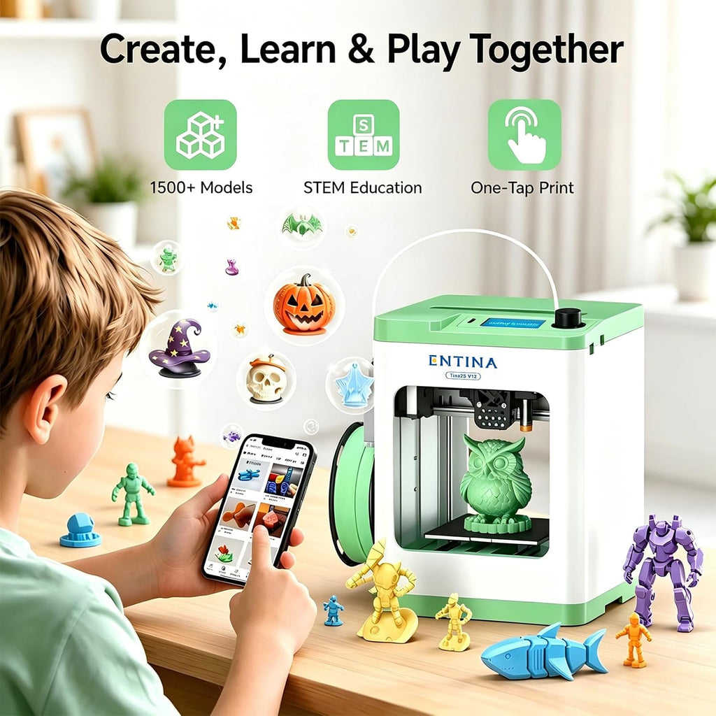 Entina TINA2S 3D Printers with WiFi Cloud Printing, Fully Assembled with Auto Leveling, Huge Library, DIY Mini 3D Printer for Beginners and Kids, High Precision 3D Printer for Home, Office & School