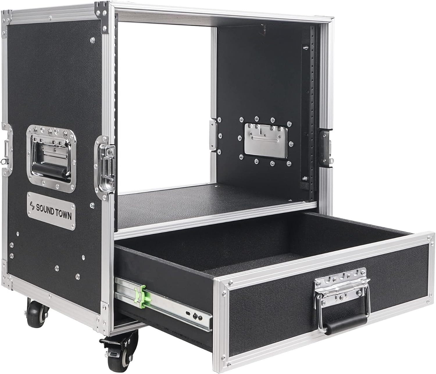 Sound Town 8U Rack Case with 2U Rack Drawer, Casters, for 19' Amps, Mixers, Microphone Receivers (STRC-8U2DR)