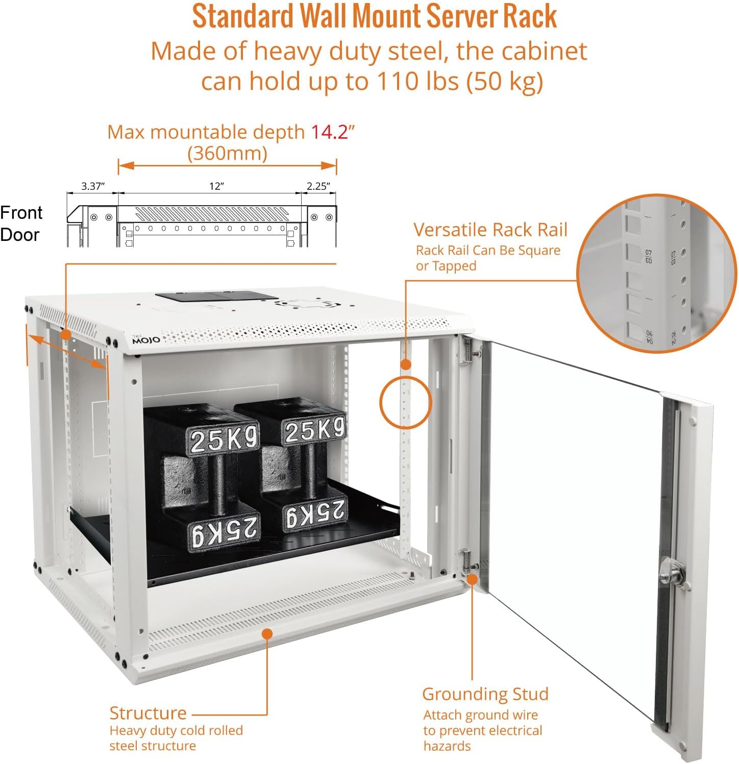 Tecmojo 9U Wall Mount Rack Network Cabinet for 19' IT Equipment,with Lockable Glass Door and Side Panels,Cooling Fan,17.7inch Depth,White,Computer/Electronics Equipment Data Rack