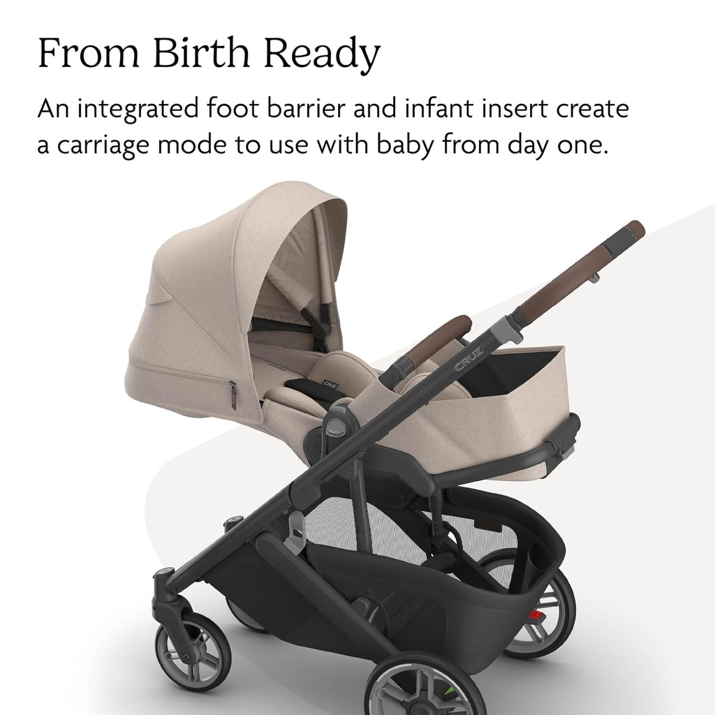 UPPAbaby Cruz V3 Stroller - from Birth + Car Seat Compatible - Full-Size, Reversible Seat - Infant Insert, Bug and Rain Shields Included - Ada - (Sandstone Mélange/Carbon Frame/Chestnut Leather)