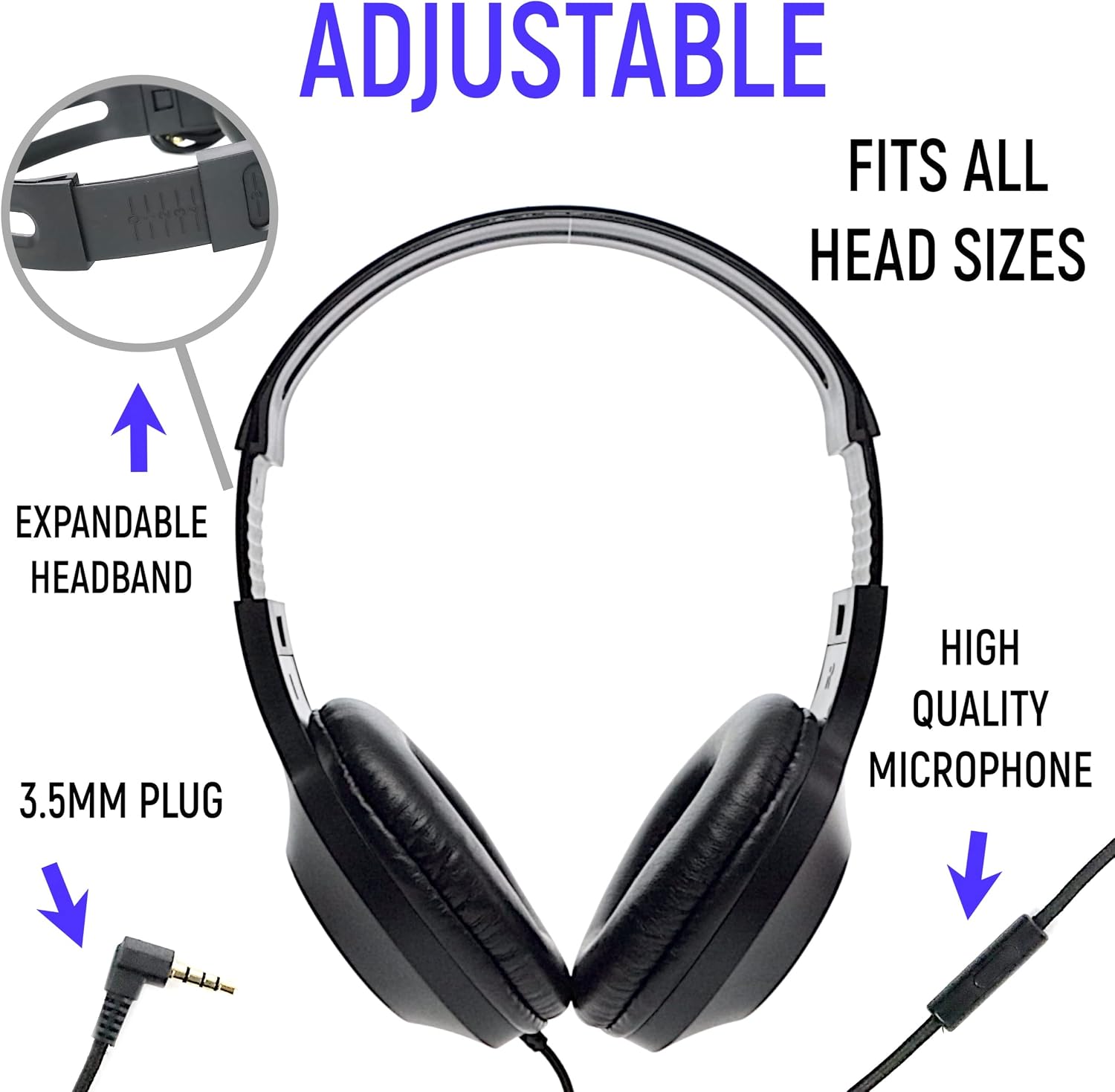 Bulk Headphones for Classroom with Microphone, Heavy-Duty School Pack Wired Headphones for Students. Teacher Must Haves Supplies from Elementary to College (24 Pack Black)