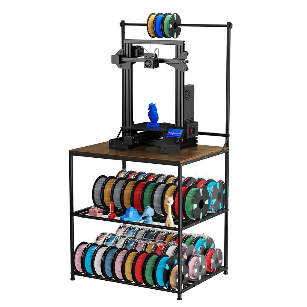3D Printer Stand with Filaments Storage, 29.13'L x 22.44'W 3D Printer Table Filament Organizer Spools Holder Racks with Removable Basket, Hold Spool PLA, ABS, PETG for Workshop Studio Office (Brown)