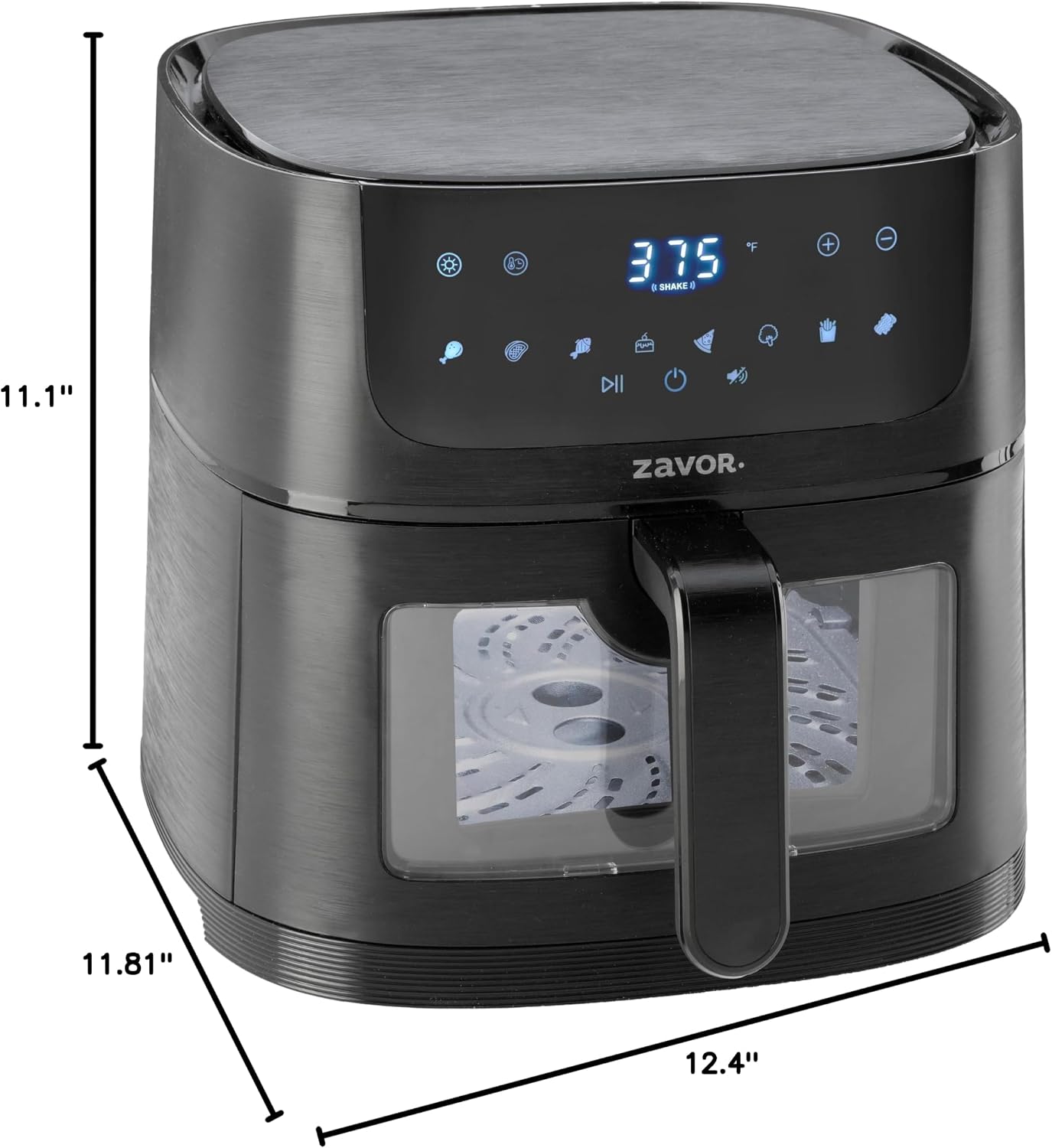 Zavor Sizzle 6 Qt Air Fryer with Basket and Clear Window - Air Fry, Broil, Crisp, Bake and Reheat in a Compact Airfryer with 8 Presets, Shake Alarm and Removable Basket & Handle - Freidora de Aire