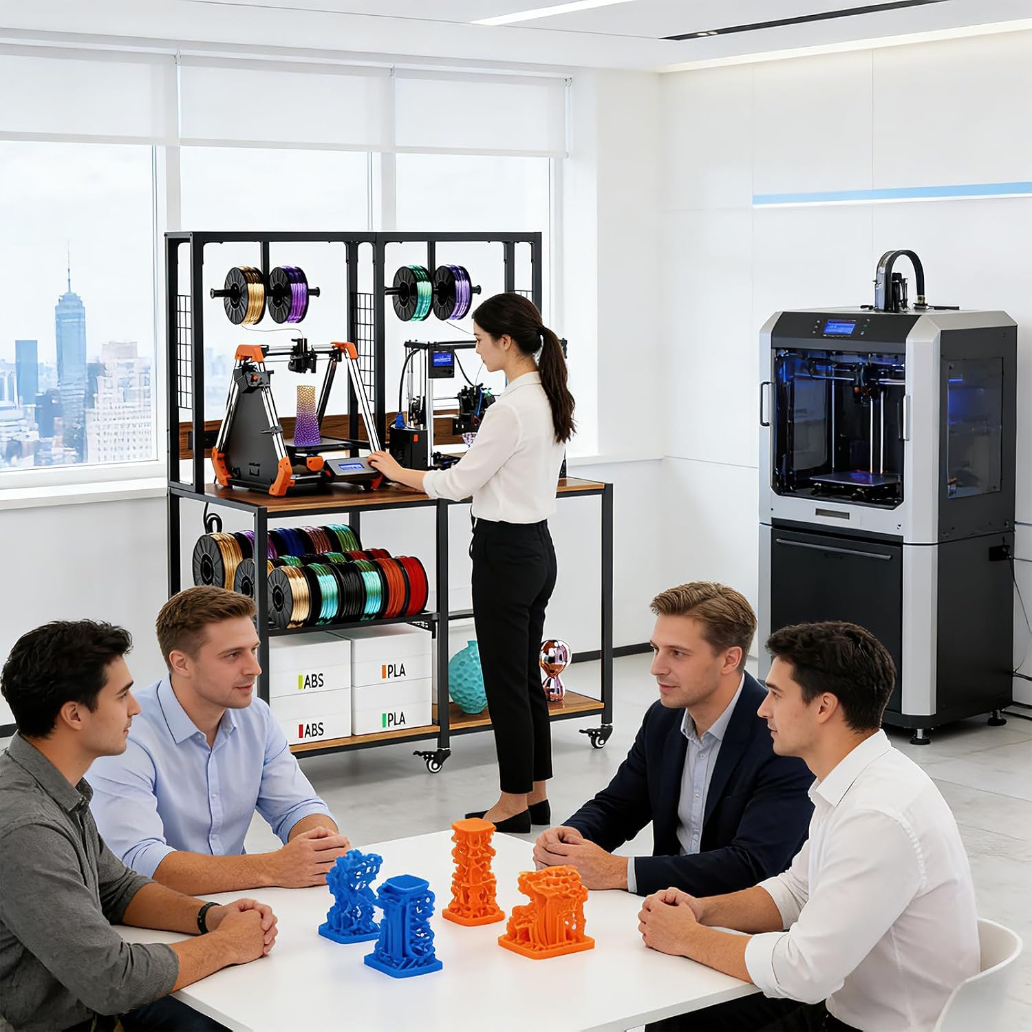 Double 3D Printer Stand with Filaments Storage, 3D Printer Table Filament Storage Rack with Power Outlets Heavy Duty Printer Cart Desk for Workshop Studio Office (Double)