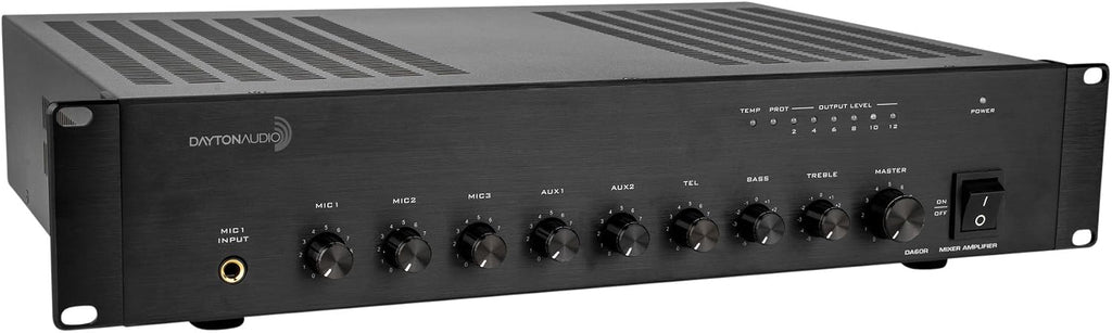 Dayton Audio DA60R 60W 2U Rack Mount Mixer-Amplifier 70V / 100V or 4 Ohm 3 Mic 2 Aux 1 Tel Inputs