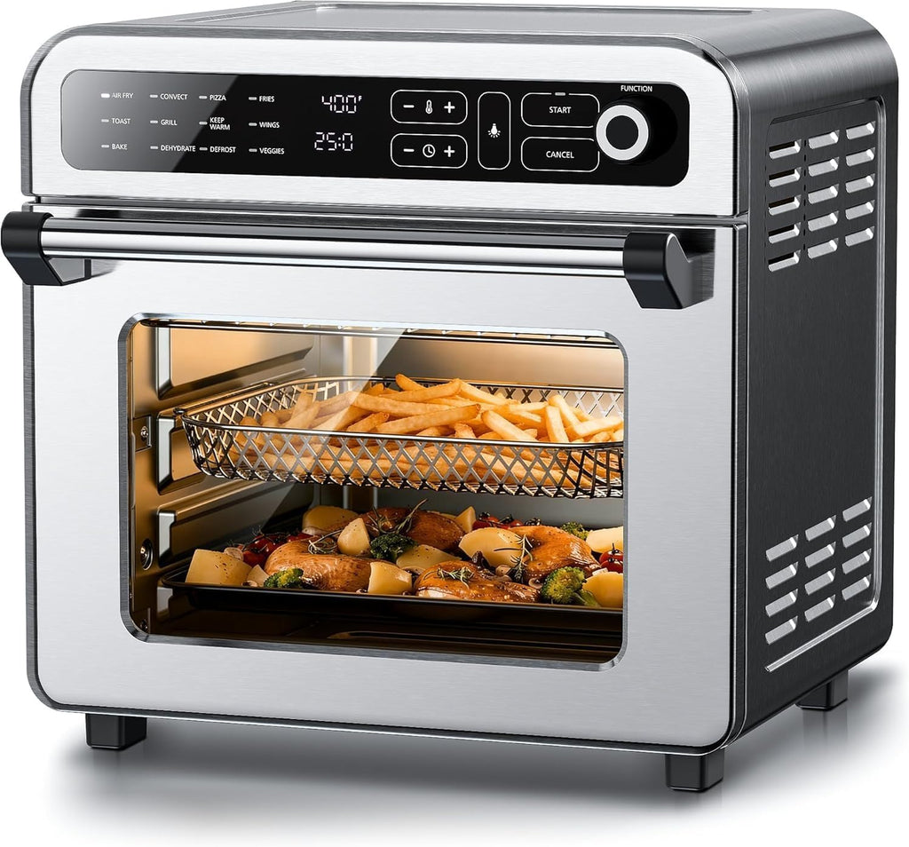 Electactic 18QT Air Fryer Toaster Oven Combo, 12-in-1 Large Convection Airfryer Oven with 70–450℉ Temperature Control & 60-Minute Timer, Bake, Roast & Broil, Fits 8-10″ Pizza, Stainless Steel (Silver)