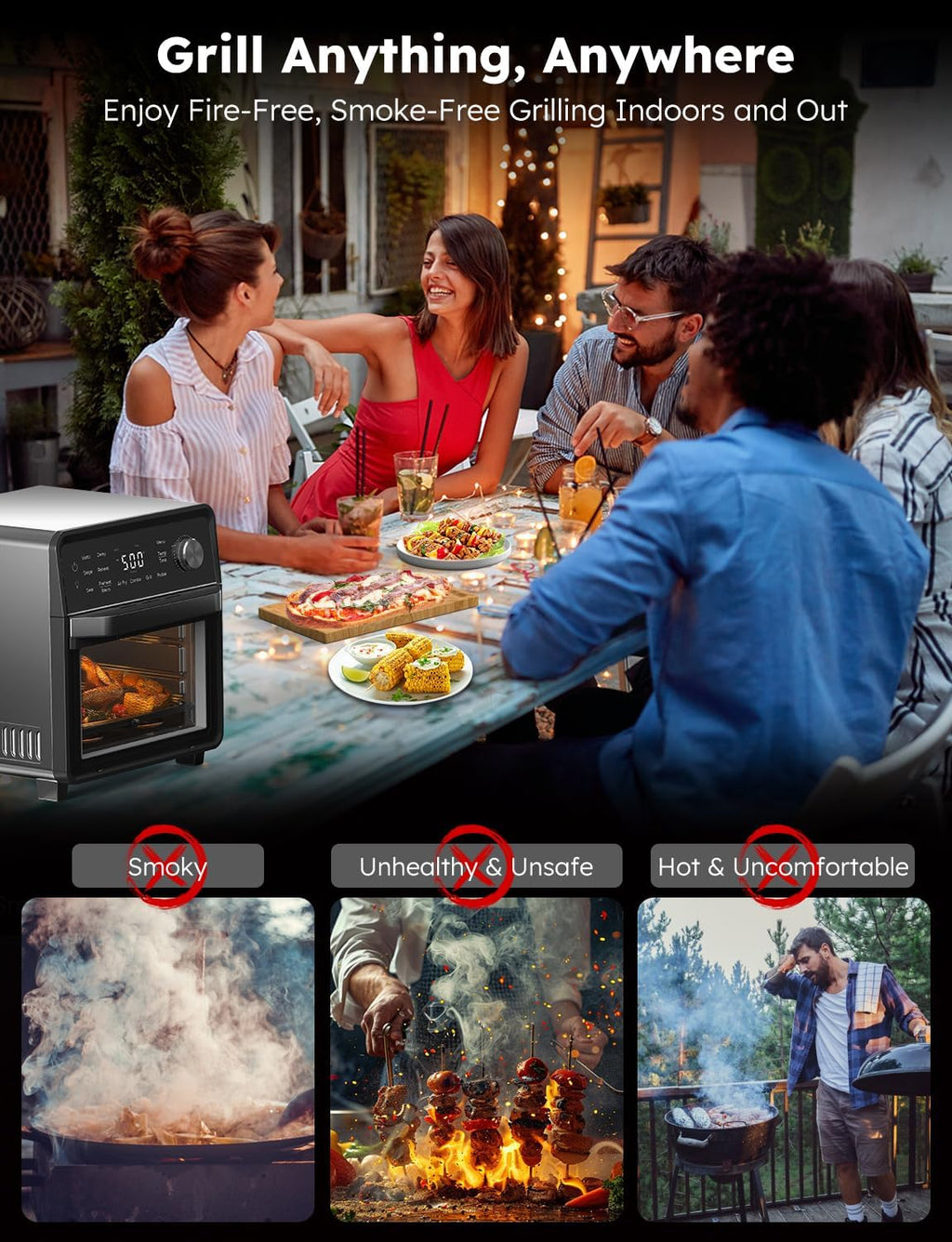 Nuwave Plug-In Grill Air Fryer Oven Combo w/Sheath Heaters, Authentic Char Flavor, 2026 New Convection System, 2X More Even, 100 Presets, Smarter Probe, 50-550°F, Stainless Steel