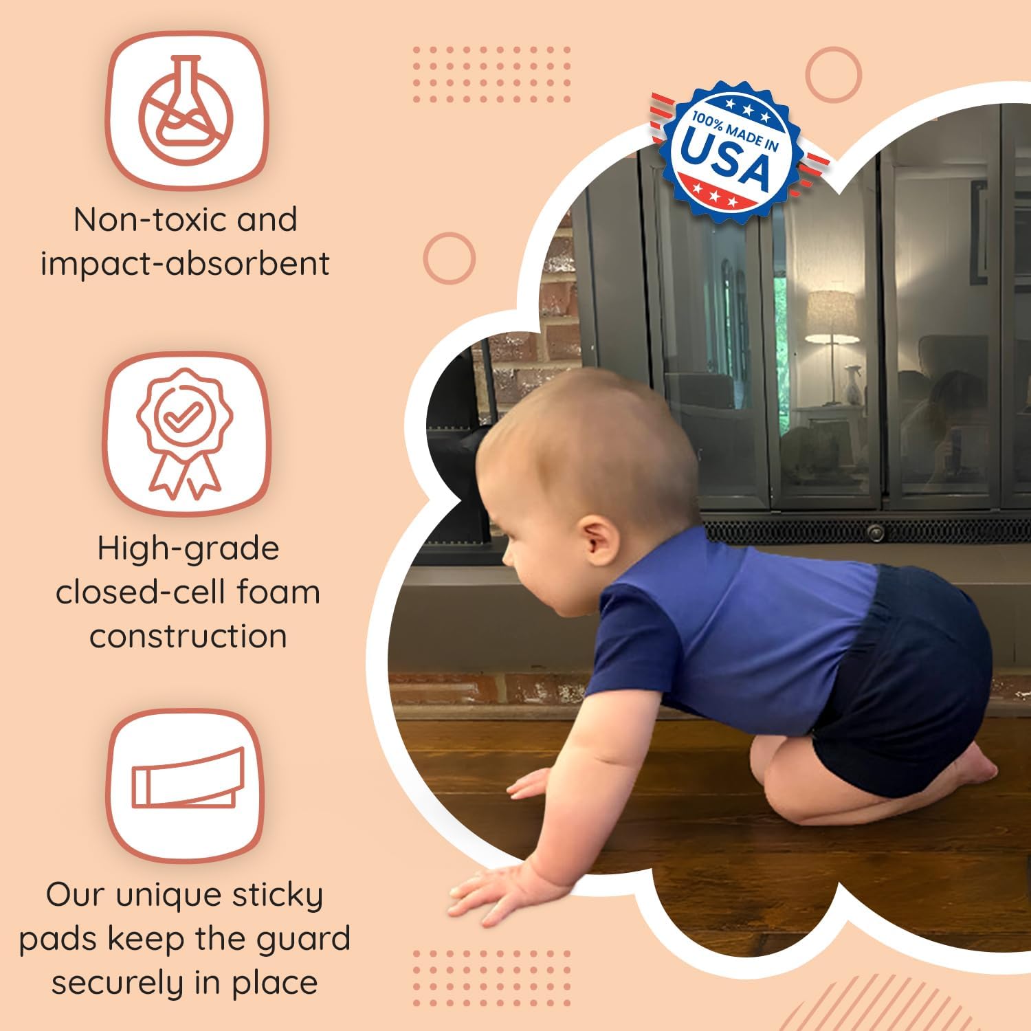 Soft Seat Edge Cushion Fireplace Hearth Guard Bumper Pad Child Proof Padding (Medium, Gray-fits Width from-69-80')
