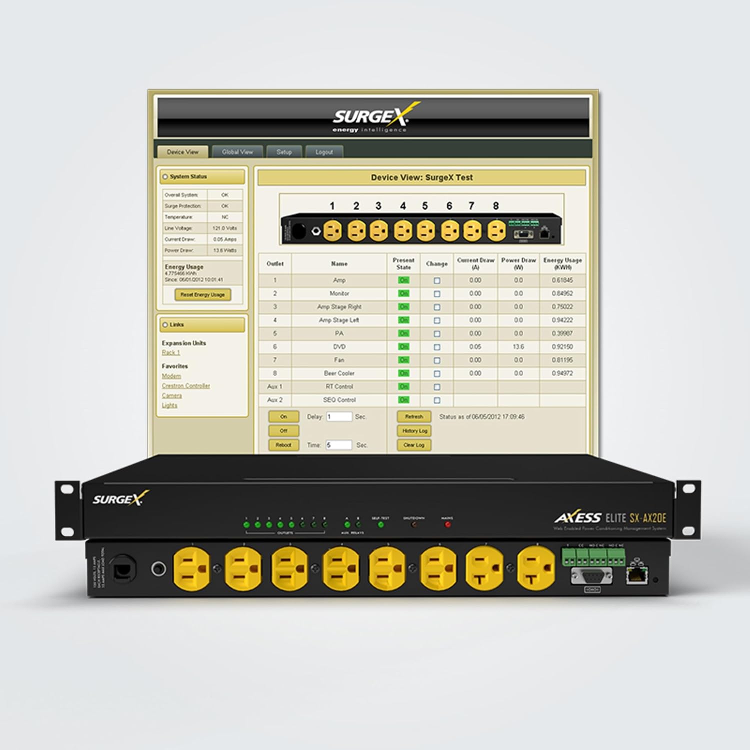 SurgeX SX-AX20E Axess Elite Surge Protector, EMI/RFI Noise Filter and IP Enabled Power Managerment - 120 Volt, 20 Amp