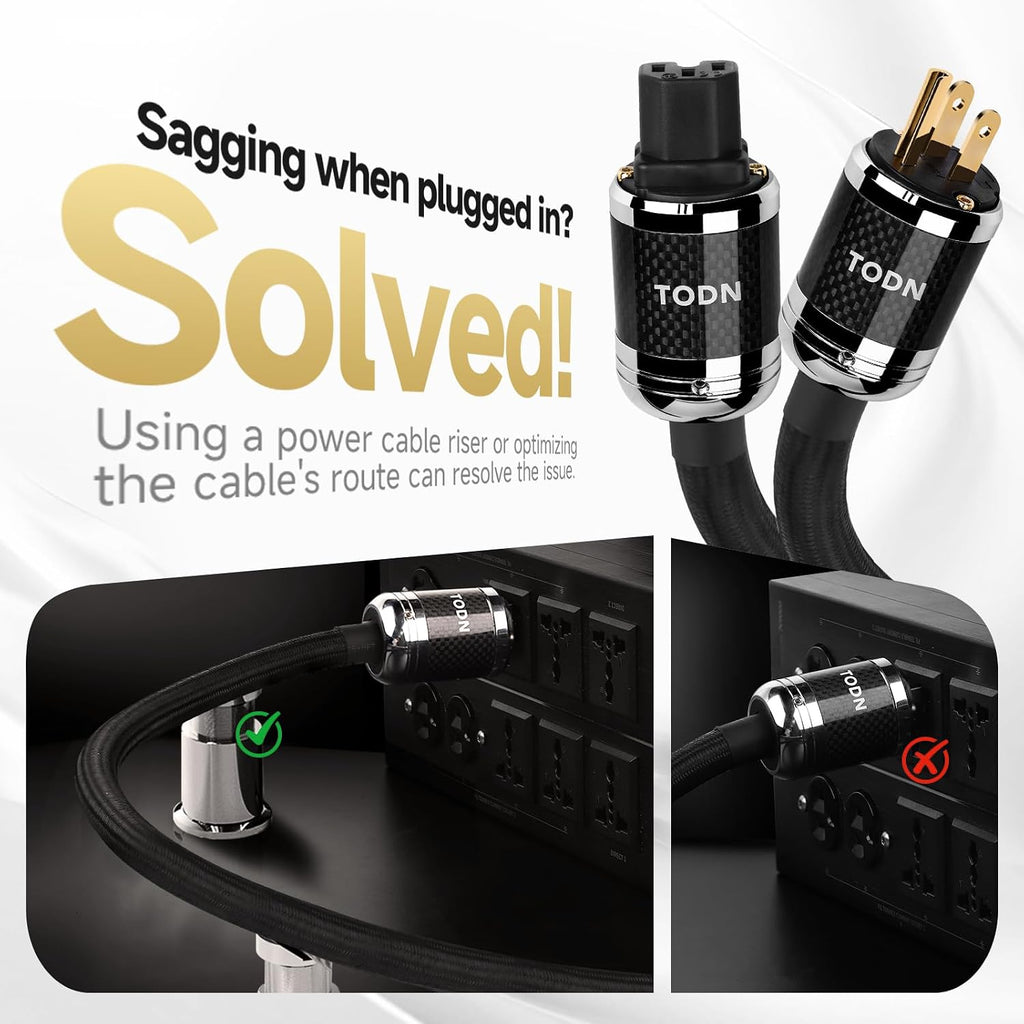 TODN HiFi Power Cable for Audiophile OCC-Cores Audio Power Cord with Carbon Fiber Shell, 24K Gold Plated 3 Prong Plug/IEC C15, Φ17.5mm, 4.9ft/1.5m