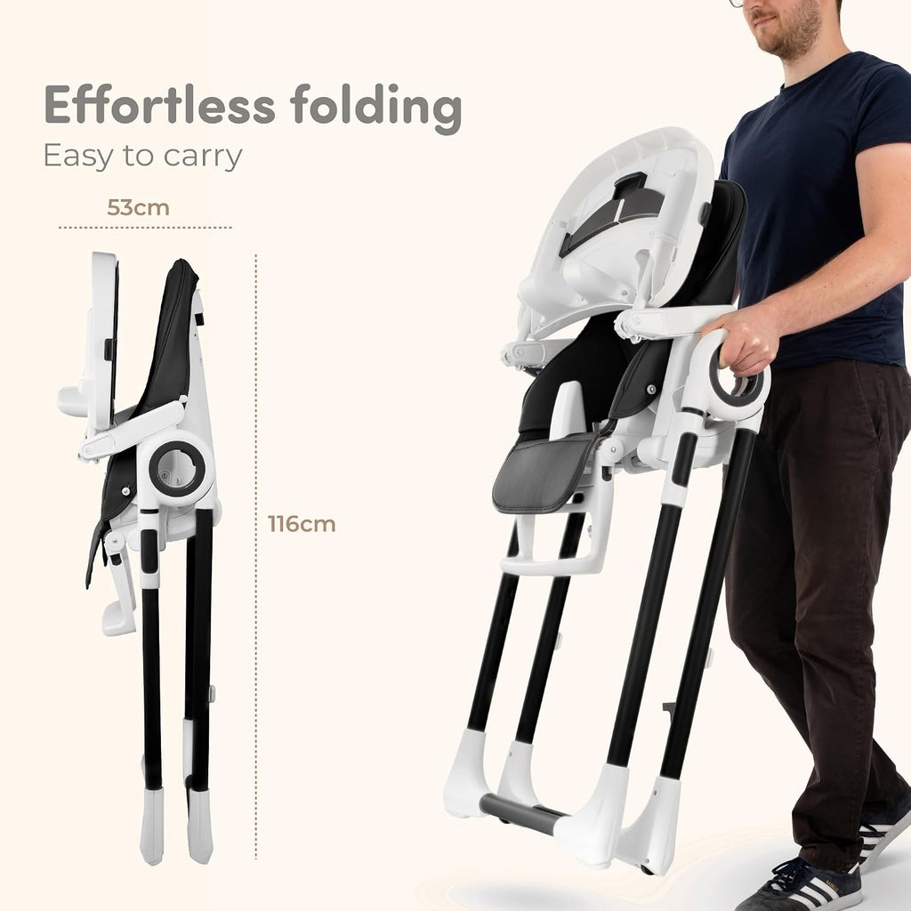 Baby High Chair Adjustable to 7 Different Heights - Foldable High Chairs for Babies and Toddlers - Silla para Comer de Bebe - Black
