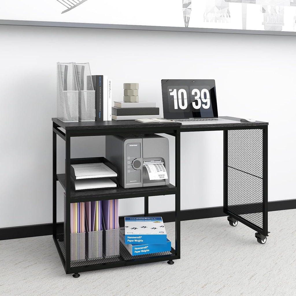 Natwind 24''x20''x29'' Large Printer Stand with Storage Shelves,Extendable Home Craft Table,Home Office Organization Desk, Versatile Table for Home Office, Kitchen, Study Room, Living Room (Black)