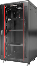 22U Wall Mount Server Rack Cabinet, 19' Locking Network Rack, 24' Deep, Glass Door, with Fan, PDU and Shelf