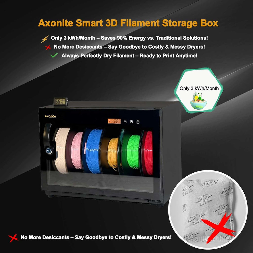 3D Printer Filament Storage Box, 6 Spool Capacity, Air Tight Dry Box with Humidity Control (20%-25% RH), Transparent Glass & Aluminum Alloy, Noiseless & Stackable Design for PLA/ABS/PETG