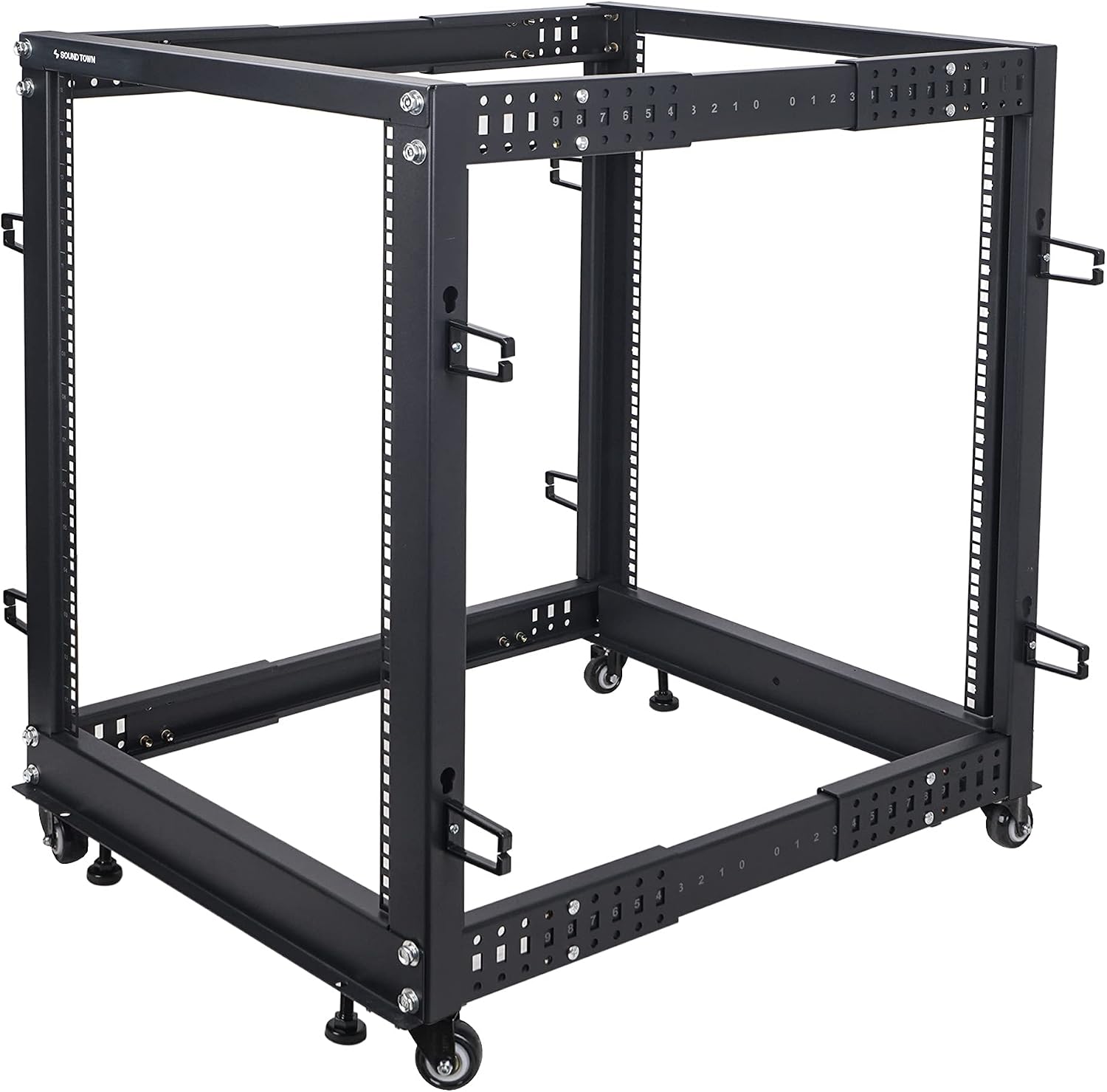 Sound Town 4-Post 15U Open Frame Sever and Network Equipment Rack with Adjustable Depth 22'-40', Casters, Levelers, Cable Management (ST4POF-A15U)