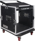 Sound Town Enhanced 1/2' (12mm) Plywood 10U PA DJ Pro Audio Rack/Road ATA Case with 11U Slant Mixer Top, 20'' Rackable Depth and Casters, 10 Space Size, Pro Tour Grade (STMR-10UW)