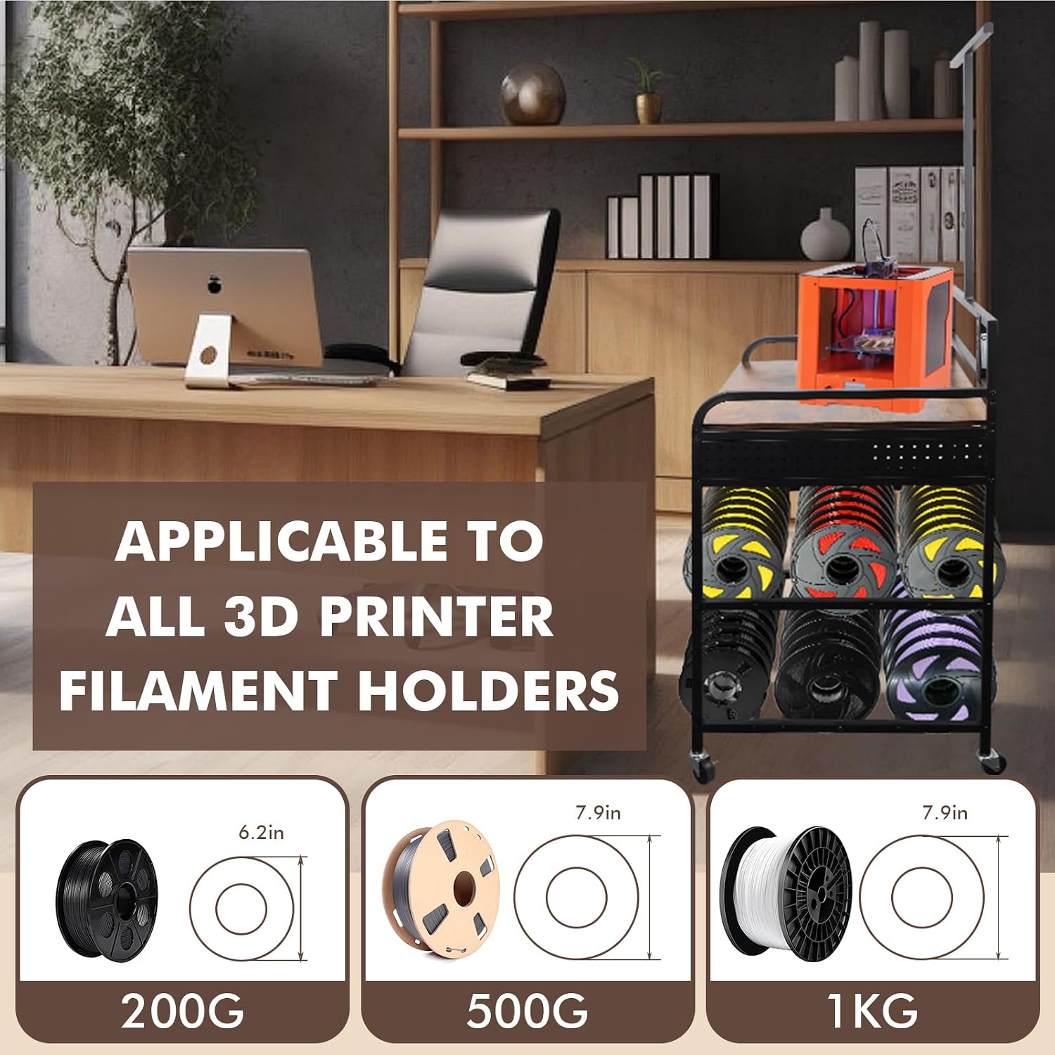 Heavy Duty 3D Printer Stand Filaments Storage Rack with Power Outlet,3D Printer Cart Desk,Rolling Filament Spool Holder,Multipose Storage Stand for Printing Studio,Home&Office Workshop