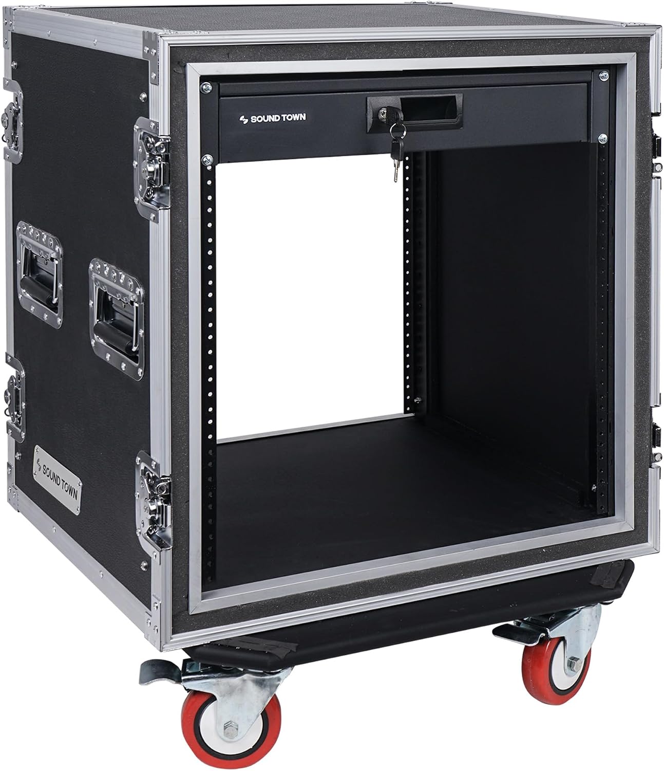 Sound Town Shock Mount 12U ATA Rack Case with 2U Drawer, 21' Rackable Depth, Casters - Pro Tour Grade (STRC-SP12D2)