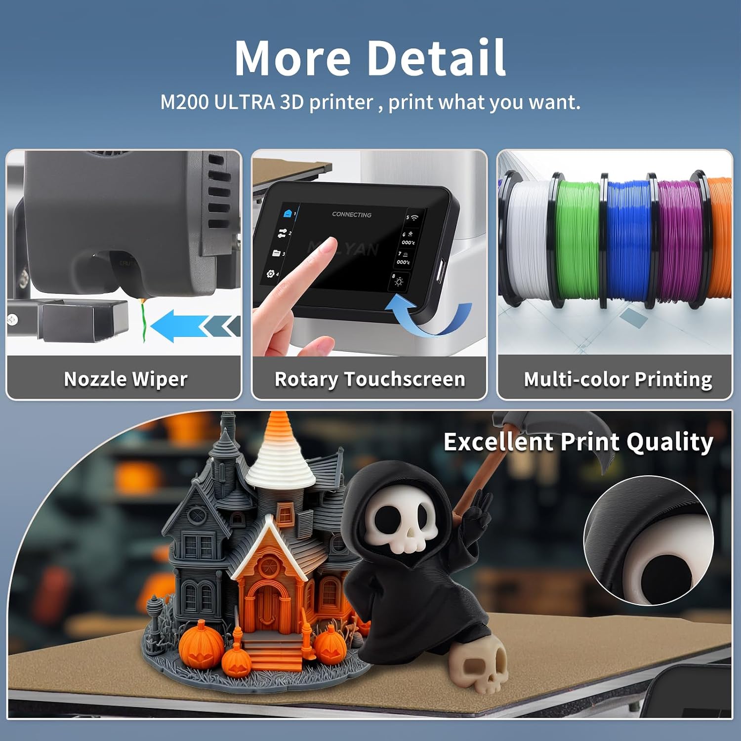 MALYAN M200 Ultra 3D Printer, Max 600mm/s High Speed & Precision Printing, Full-Auto Leveling & Smart Vibration Compensation with Cameras for Monitoring, Out of The Box, Print Size 180x180x180mm