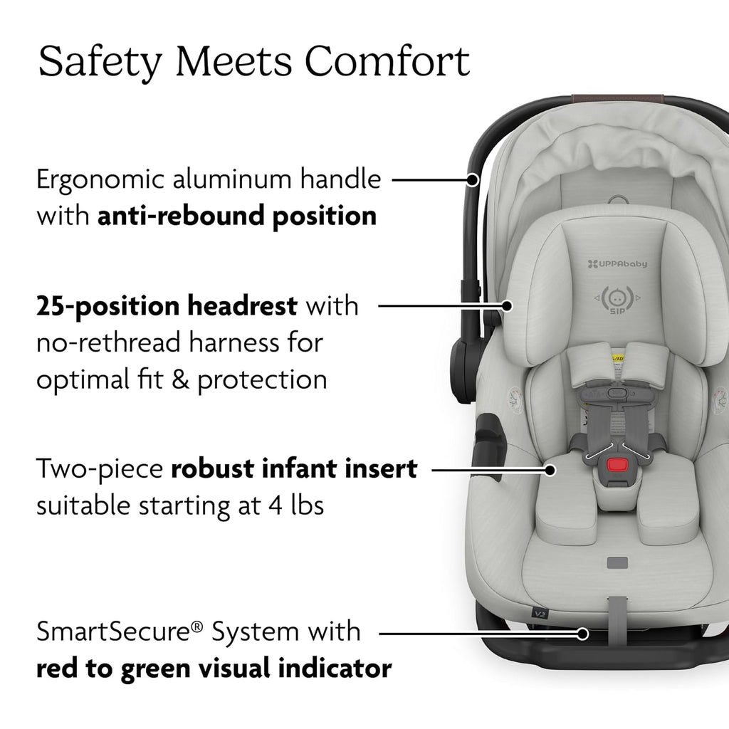 UPPAbaby Aria V2 Lightweight Infant Car Seat - Just Under 6 lbs - Base with Load Leg + Infant Insert + All-Weather FootCover Included - Direct Stroller Attachment - Savannah (Pearl Grey Mélange)