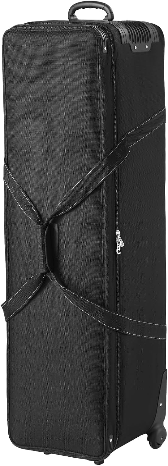 VEVOR Studio Equipment Trolley Case, 51.57 x 14.37 x 14.96 in / 131 x 36.5 x 38 cm, Rolling Camera Bag, Carrying Bag with Wheels Straps Padded Compartment Handle, for Light Stands, Tripods, Telescopes