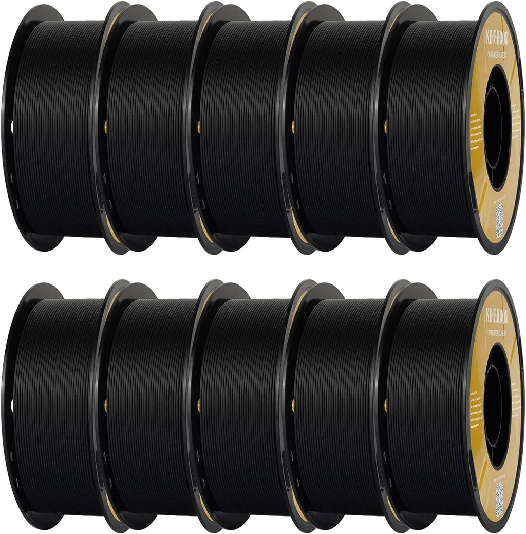 Kingroon Matte PLA Filament 1.75mm 3D Printer Filament Matte Filament 10kg Dimensional Accuracy +/- 0.02 mm (10 Rolls Black)