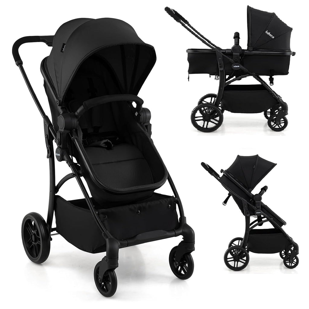 INFANS 2 in 1 Baby Stroller, Convertible Stroller with Bassinet Reversible Seat Adjustable Backrest Canopy One Hand Fold, Compact Toddler Pushchair for Kids Infants Newborns 0-36 Months