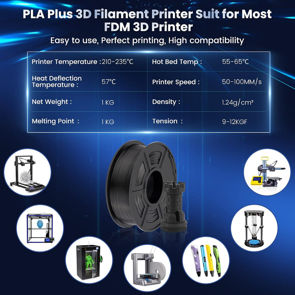 SUNLU 3D Printer Filament Bundle 10KG, PLA Plus Filament 1.75mm, Neatly Wound PLA+ Filament for Most 3D Printer, 2 Colors, 1kg Spool, Black * 5 Spools & White 5 Spools