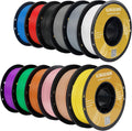 Kingroon PLA 3D Printer Filament, 12Rolls, Dimensional Accuracy +/- 0.03 mm, 12kg Spool(26.4lbs), 1.75 mm，Black White Grey Red Green Yellow Purple Skin Blue Silver Pink Orange