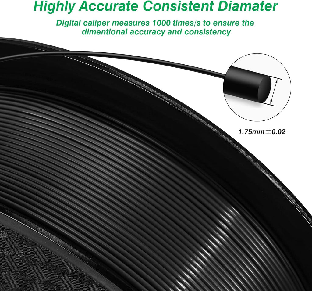 Kingroon PLA 3D Printer Filament,10 Rolls, Dimensional Accuracy +/- 0.02 mm, 10kg Spool(22lbs), 1.75 mm，Black