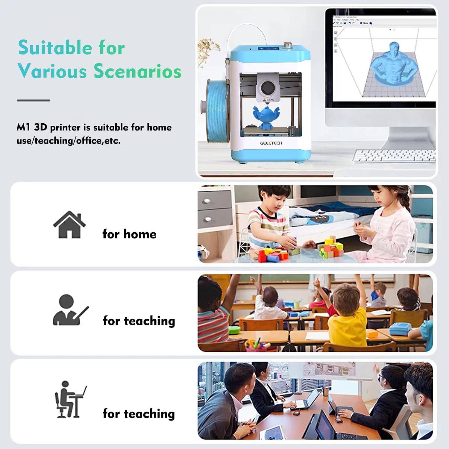 3D Printer for Kids and Beginners,Geeetech Mini 3D Printers with Auto Leveling,High Speed and Fully Open Source,Fully Assembled Direct Drive Extruder,for Home and School,Print Area 3.94×4.33×3.94 in