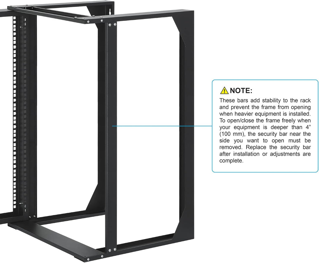 Intellinet 15U 19' 2 Post Open Frame Server Wall Mount Rack - 180 Degree Gate Swing, Flatpacked, Antistatic Powder Coated Steel – for IT Network Equipment & AV Devices – 3 Yr Mfg Warranty – 716208