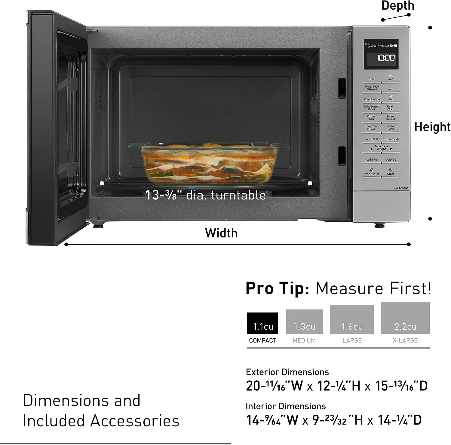 Panasonic 2-in-1 Microwave Oven with FlashXpress Broiler, Inverter Technology for Even Cooking and Smart Genius Sensor, 1000W, 1.2 cu.ft. Countertop - NN-GN68KS (Stainless Steel / Silver)