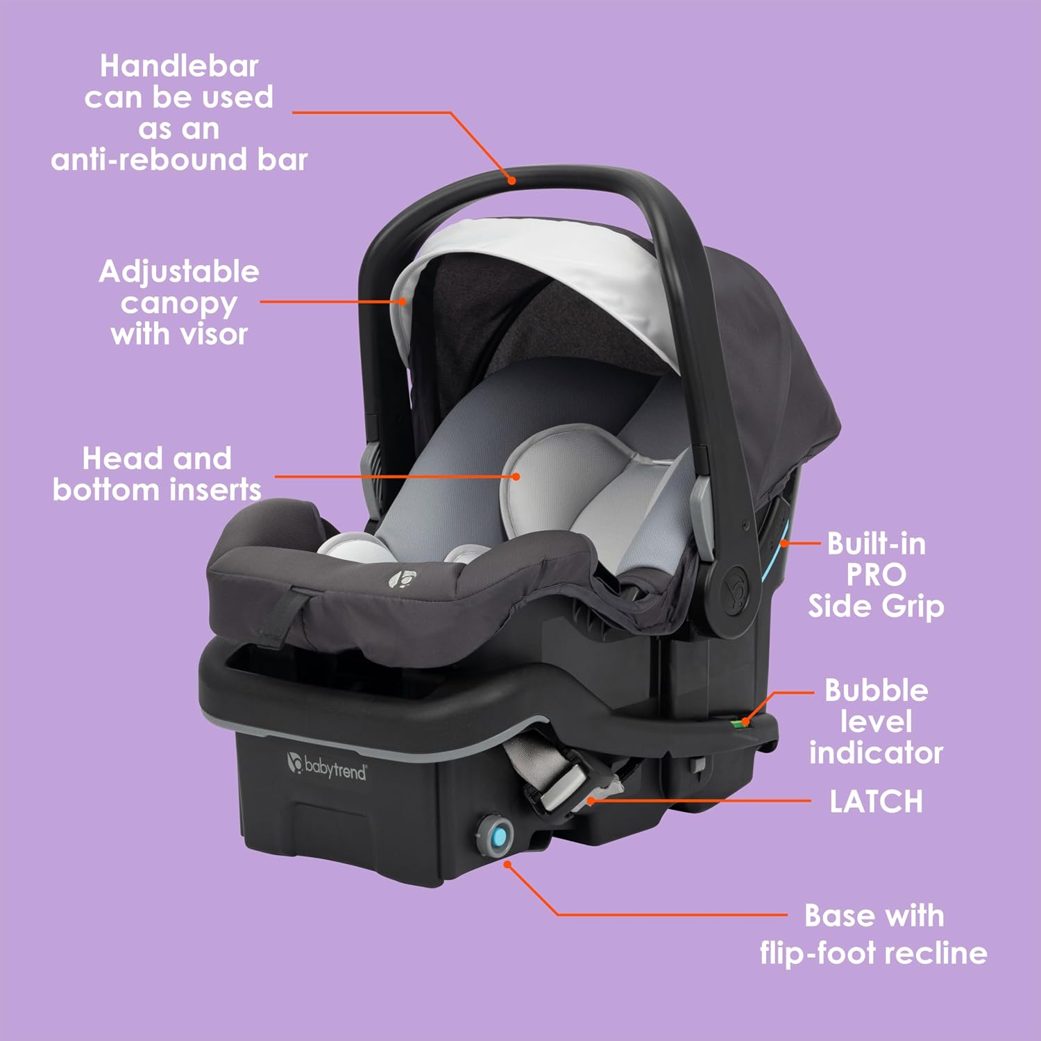 Baby Trend EZ-Lift™ PRO Infant Car Seat, Dash Midnight – Lightweight Premium Carry, Plush Infant Cushioning, Adjustable Harness Support