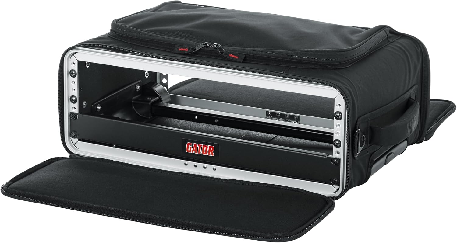 Gator Cases Lightweight Rack Bag with Removable Shoulder Strap, Pull handle, and Wheels, 2U Rack - 12.5' Rackable Depth (GR-RACKBAG-2UW)